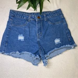 Blue Mini Distressed Jean Shorts